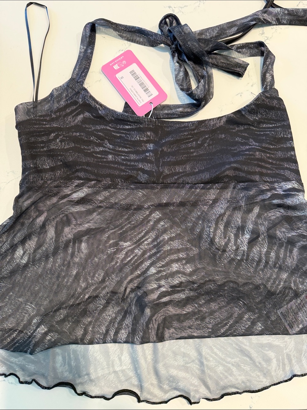 Sheer Black Metallic Zebra Halter Top - Brand: Edikted